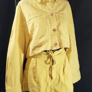 Zara Denim Jean Jacket Shorts Set Yellow Jacket Sz Lg, Shorts Sz Sm